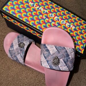 Kurt Geiger Pink and Blue Woven Slides